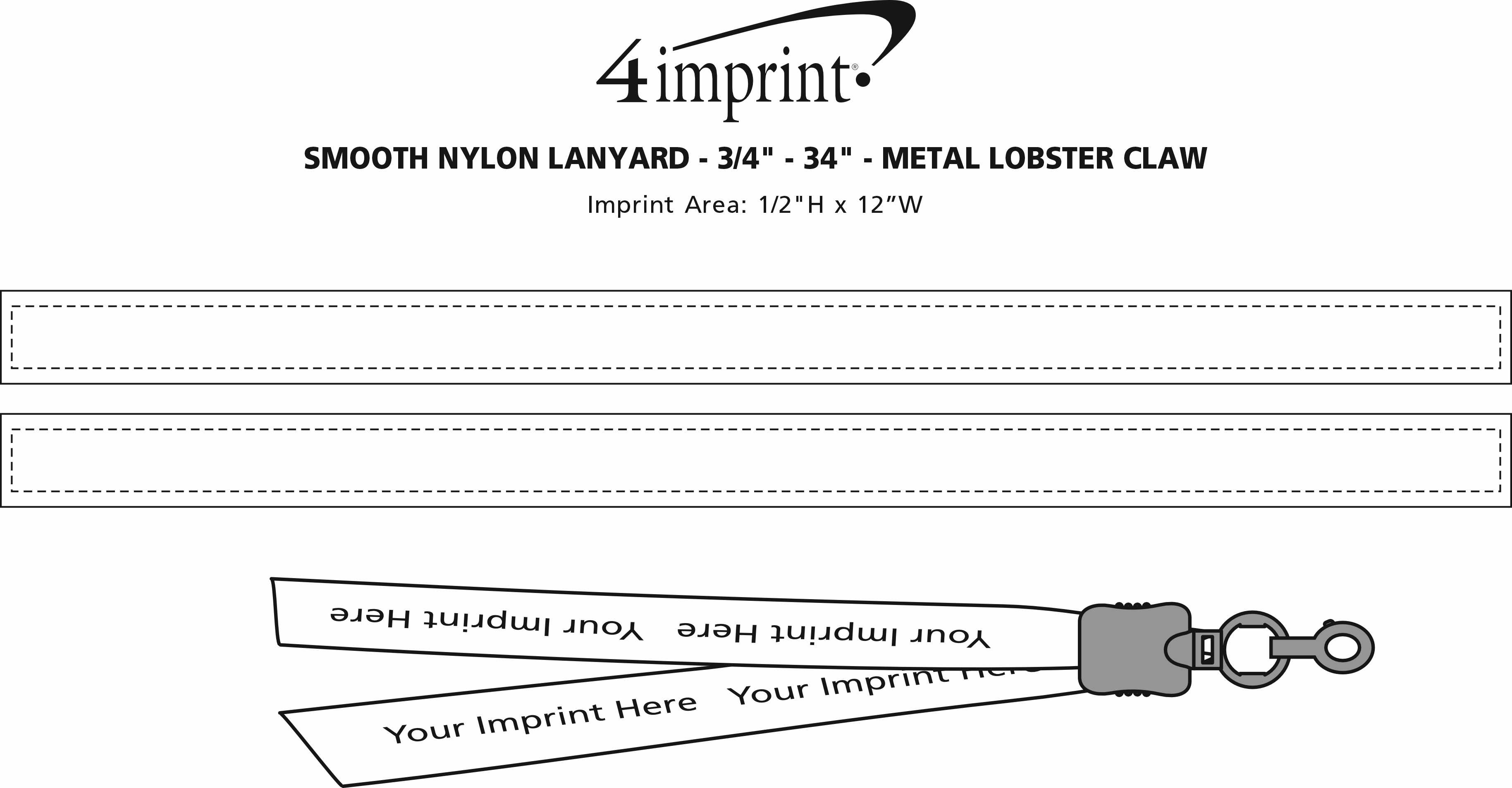 Imprint Area of Smooth Nylon Lanyard - 3/4" - 34" - Metal Lobster Claw