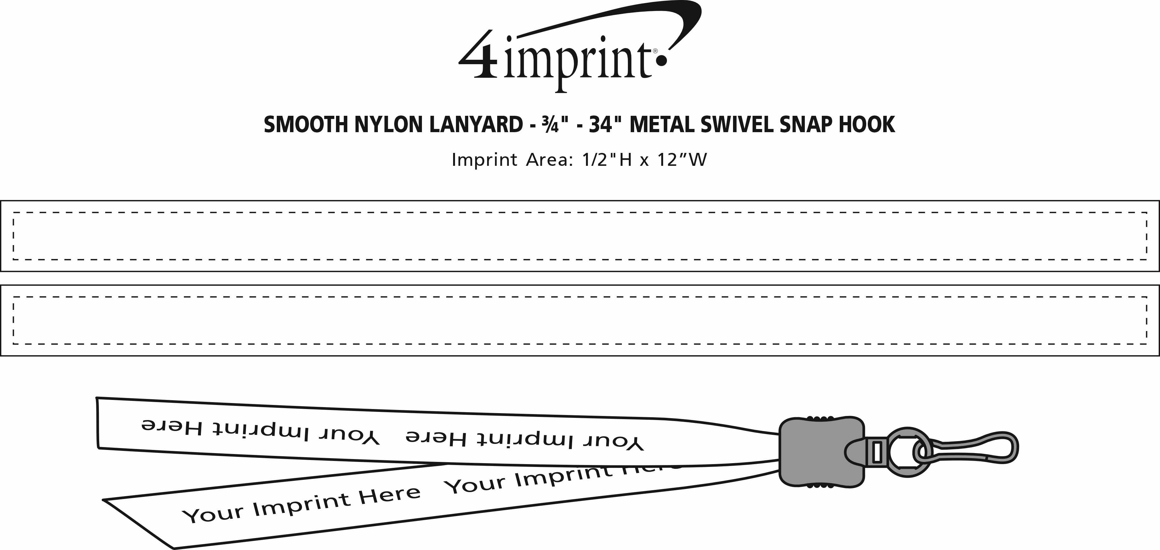 Imprint Area of Smooth Nylon Lanyard - 3/4" - 34" - Metal Swivel Snap Hook