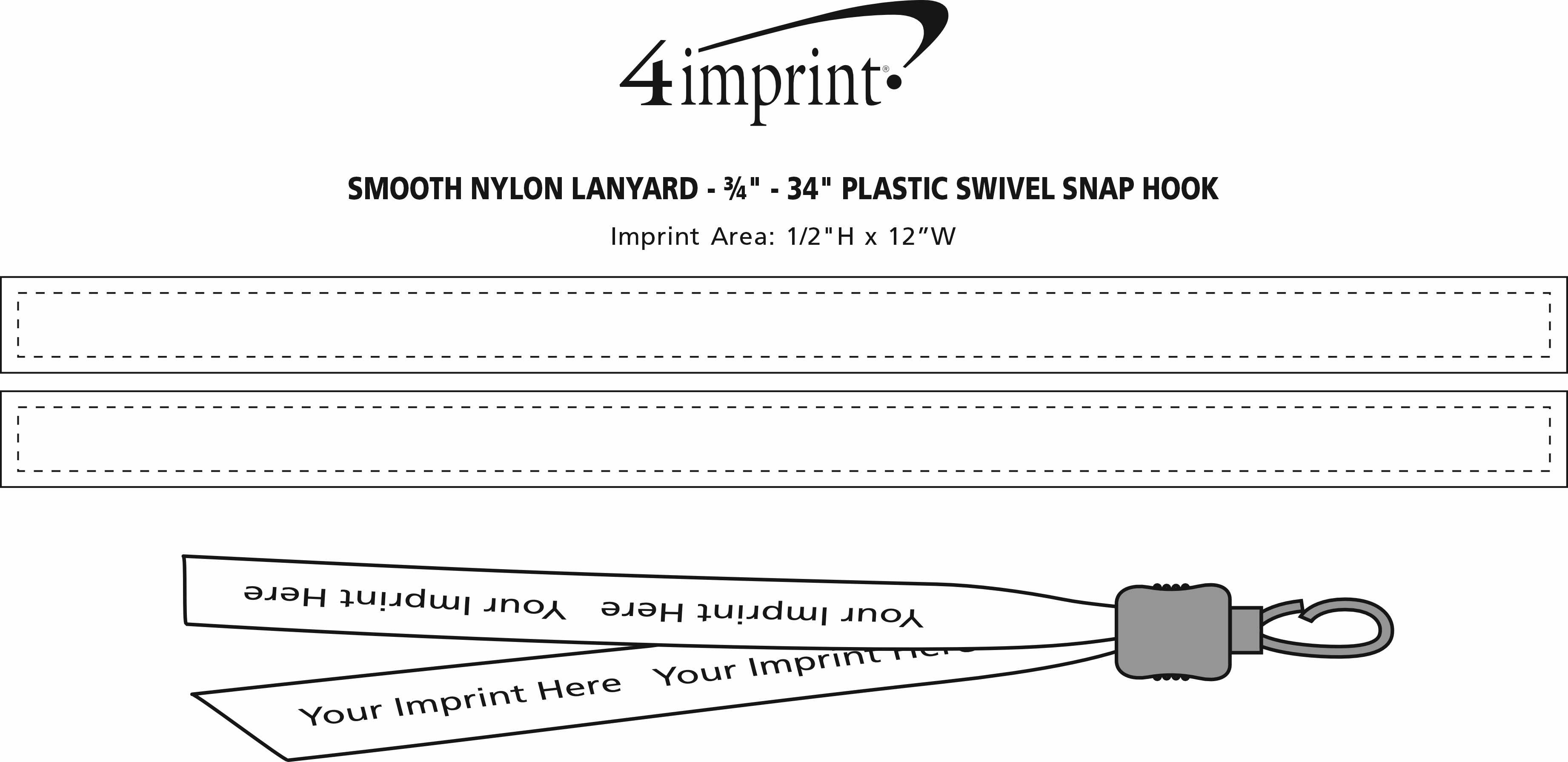 Imprint Area of Smooth Nylon Lanyard - 3/4" - 34" - Plastic Swivel Snap Hook