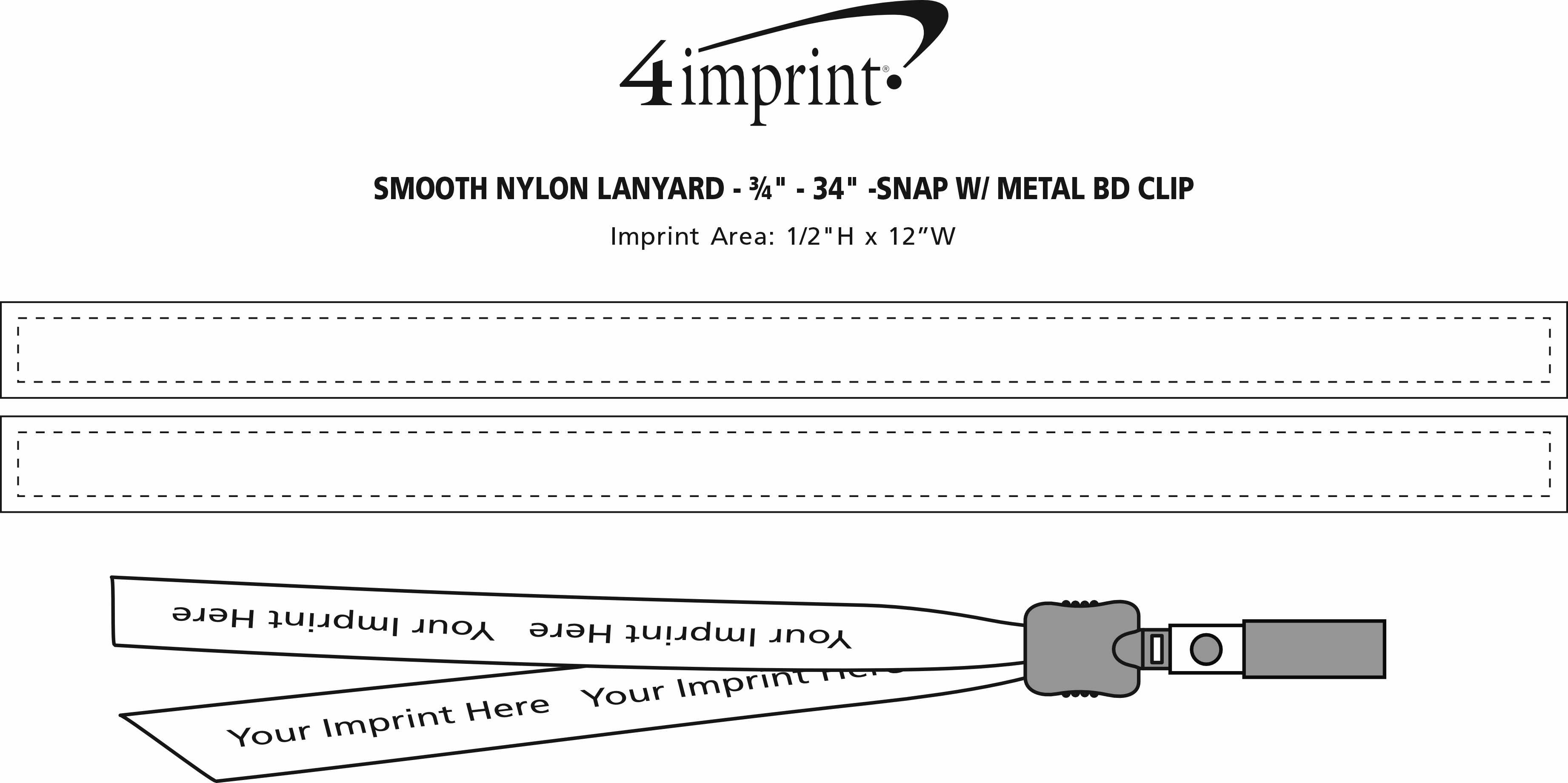 Imprint Area of Smooth Nylon Lanyard - 3/4" - 34" - Snap with Metal Bulldog Clip