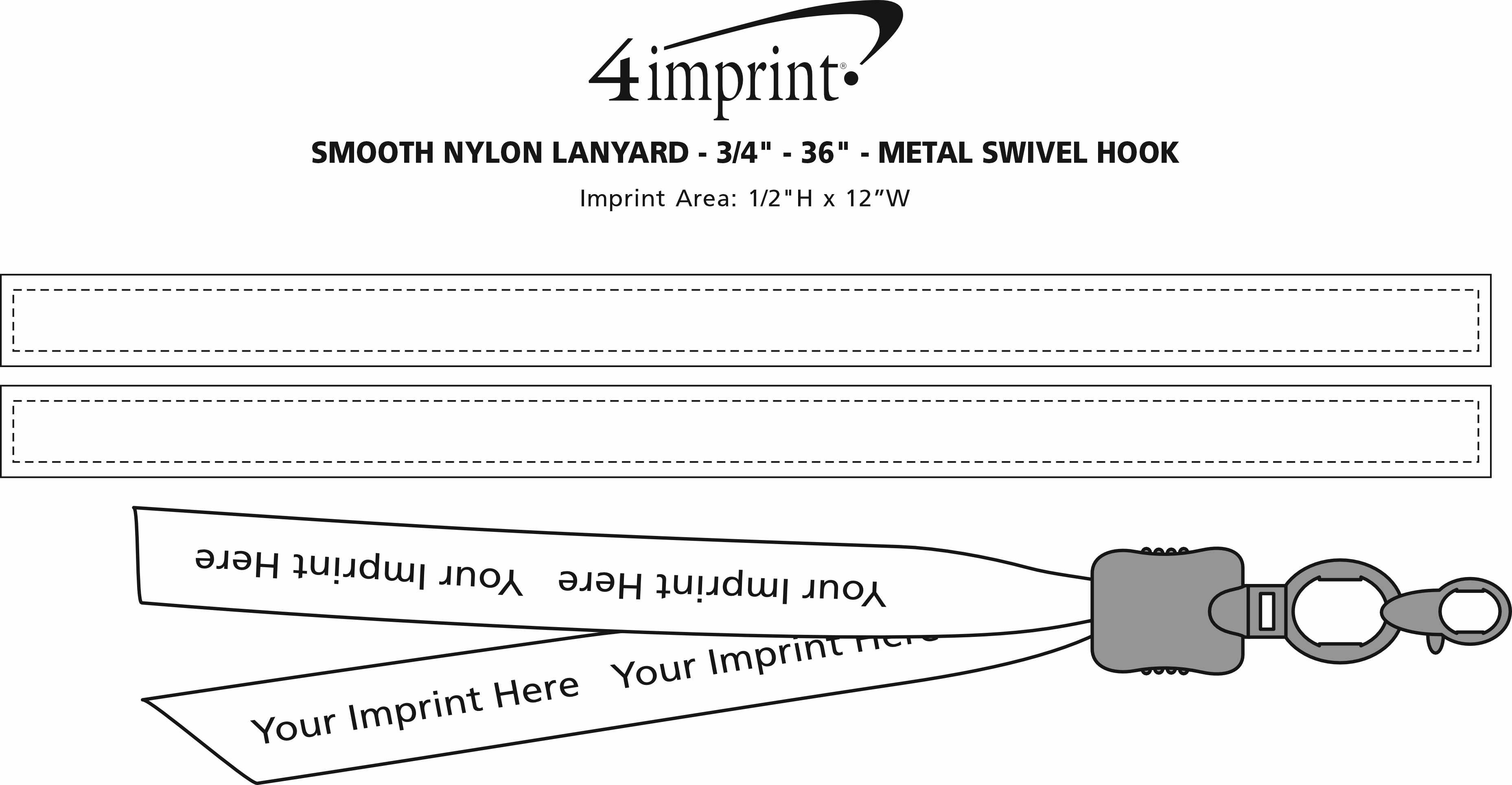Imprint Area of Smooth Nylon Lanyard - 3/4" - 36" - Metal Lobster Claw