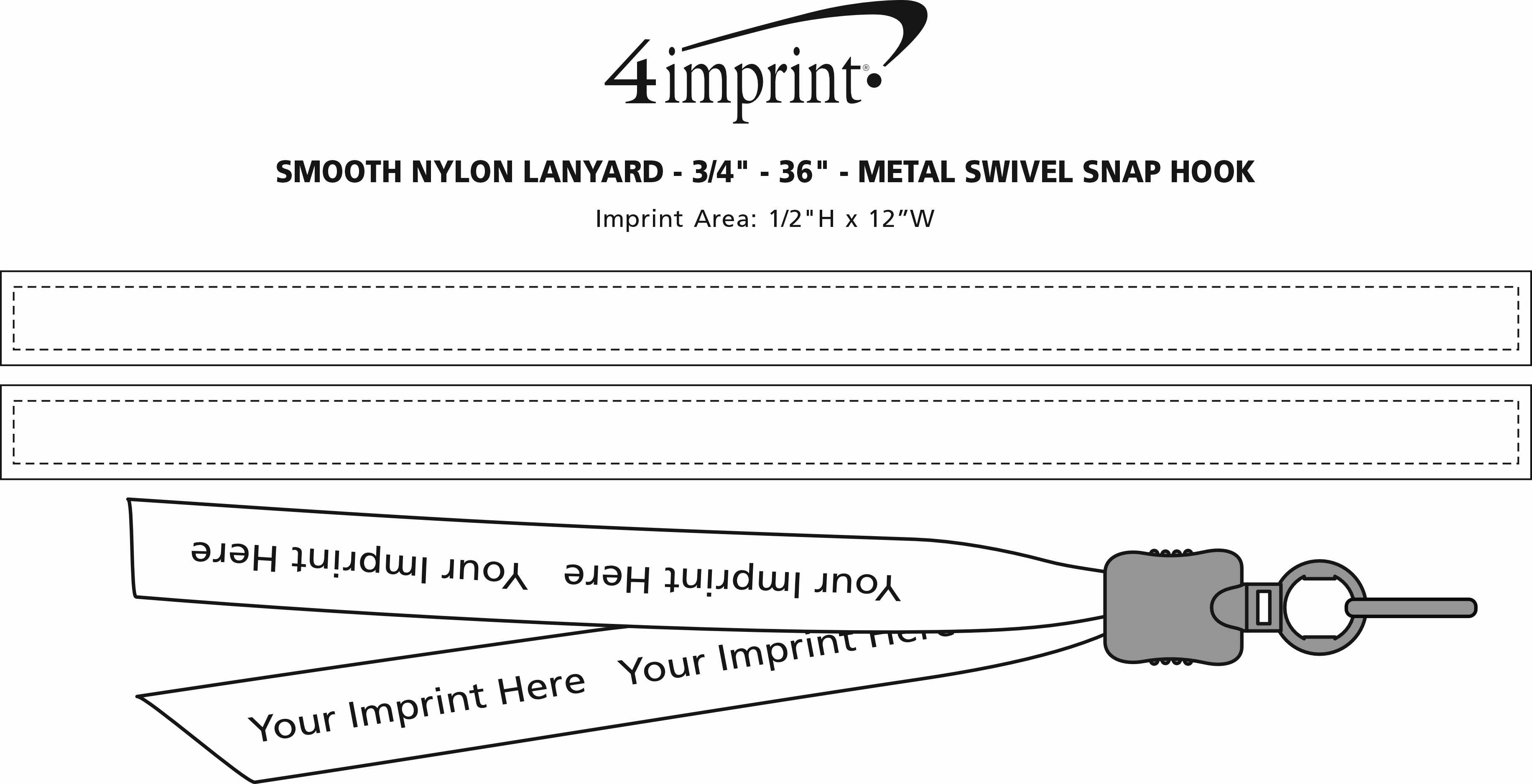 Imprint Area of Smooth Nylon Lanyard - 3/4" - 36" - Metal Swivel Snap Hook
