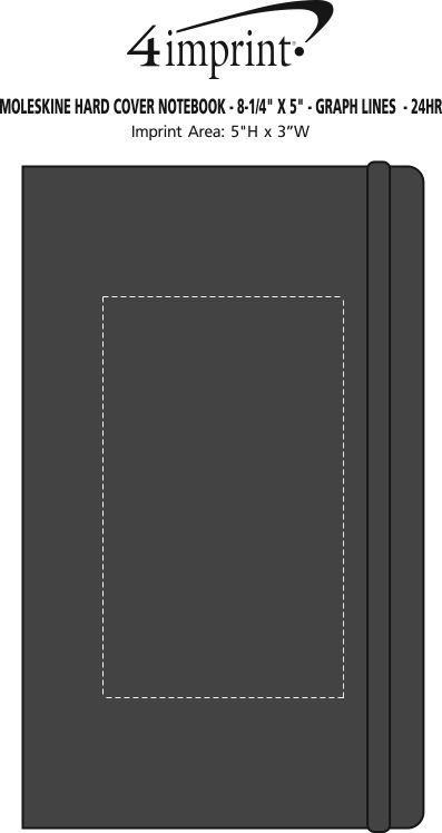 Imprint Area of Moleskine Hard Cover Notebook - 8-1/4" x 5" - Graph - 24 hr