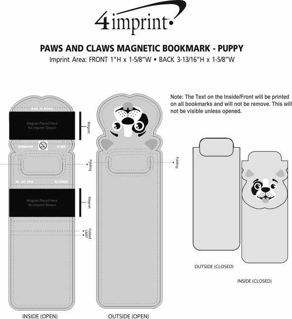 Imprint Area of Paws and Claws Magnetic Bookmark - Puppy