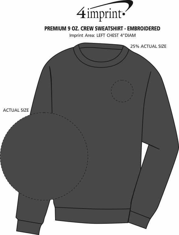 Imprint Area of Premium 9 oz. Crew Sweatshirt - Embroidered