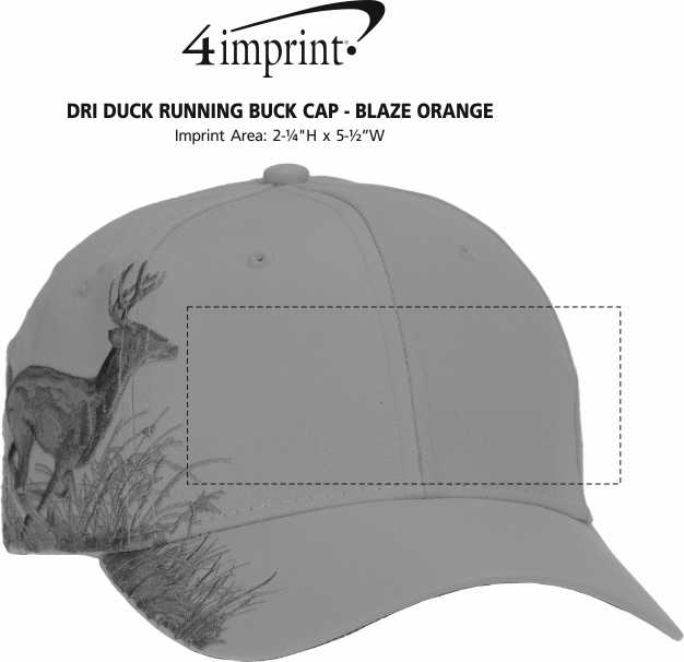 Imprint Area of DRI DUCK Running Buck Cap - Blaze Orange
