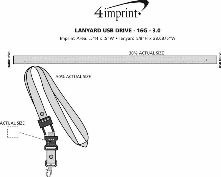 Imprint Area of Lanyard USB Drive - 16GB - 3.0