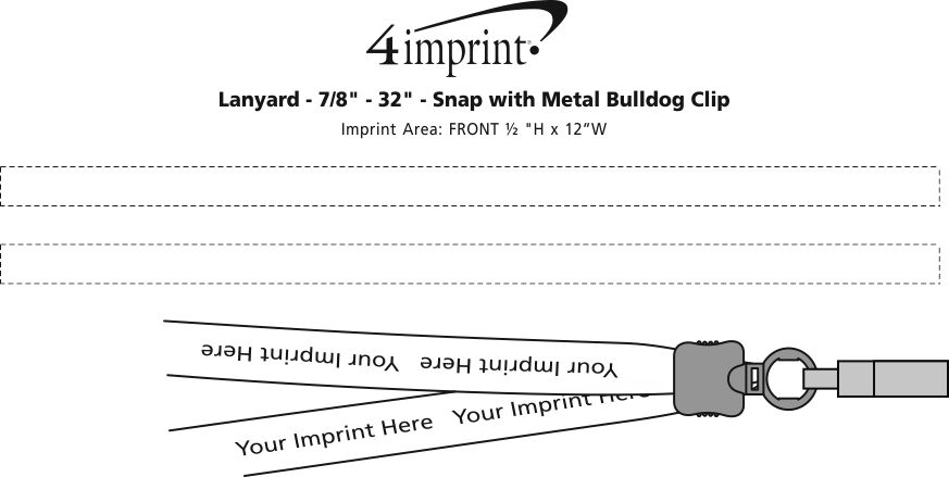 Imprint Area of Lanyard - 7/8" - 32" - Snap with Metal Bulldog Clip