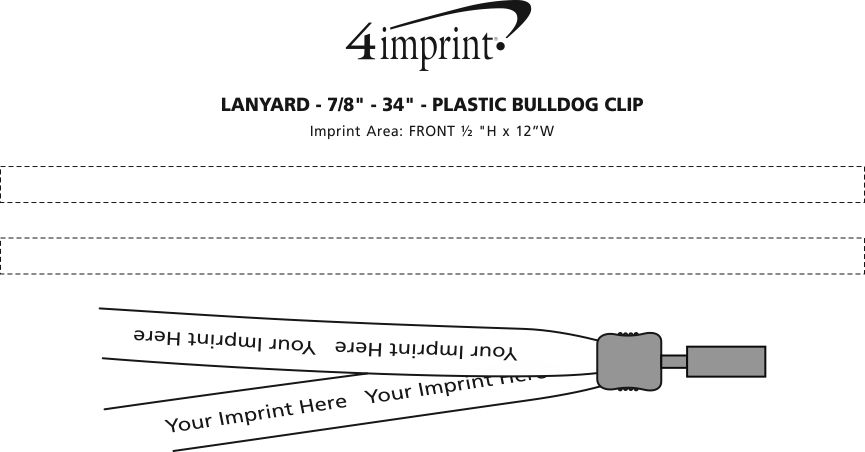 Imprint Area of Lanyard - 7/8" - 34" - Plastic Bulldog Clip