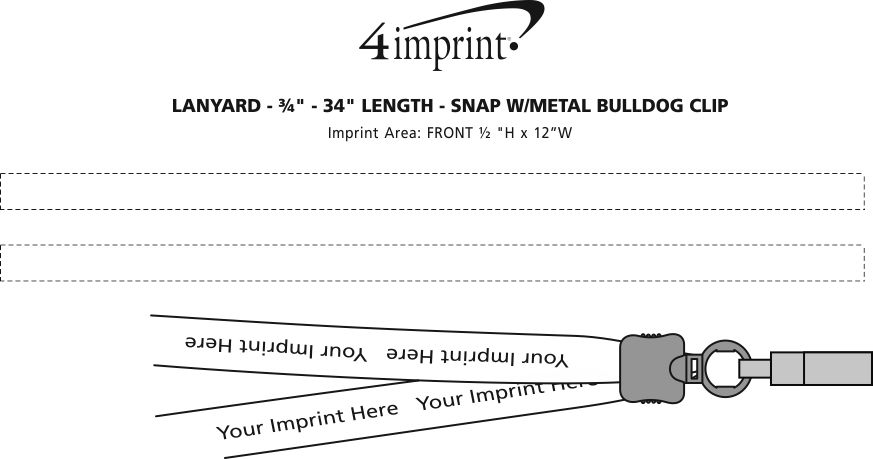 Imprint Area of Lanyard - 7/8" - 34" - Snap with Metal Bulldog Clip