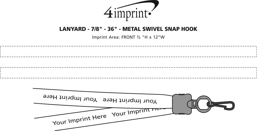 Imprint Area of Lanyard - 7/8" - 36" - Metal Swivel Snap Hook