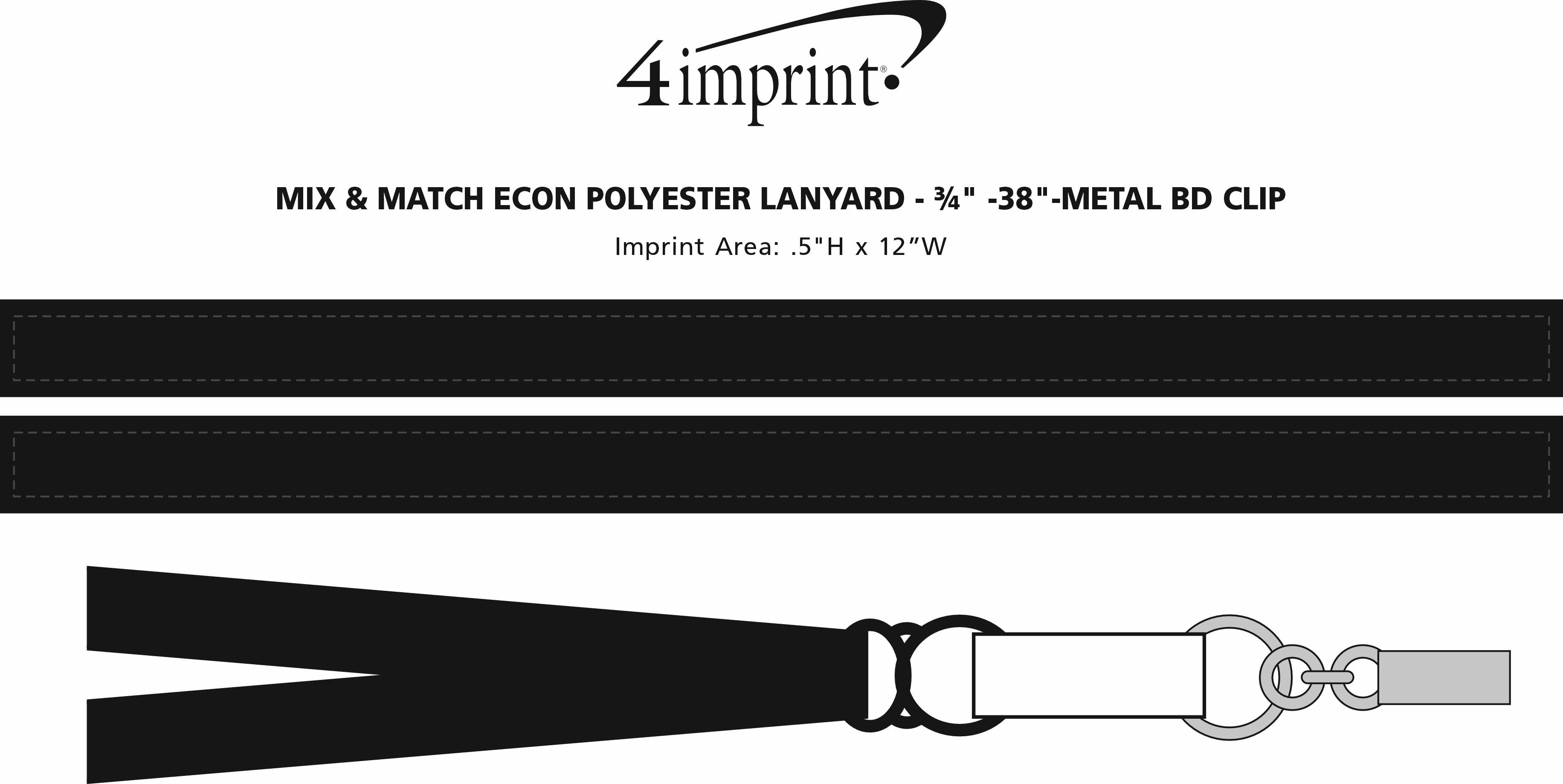 Imprint Area of Mix and Match Econ Polyester Lanyard - 3/4" - 38" - Metal Bulldog Clip