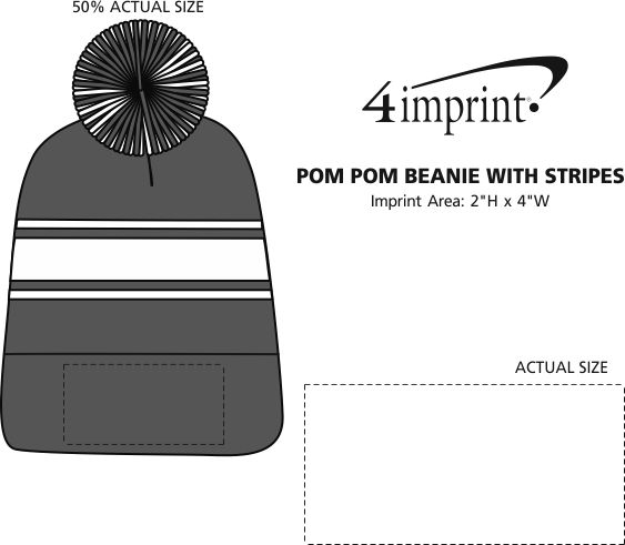 Imprint Area of Pom Pom Cuff Beanie with Stripes