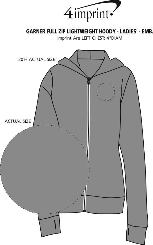 Imprint Area of Garner Full-Zip Lightweight Hoodie - Ladies' - Embroidered