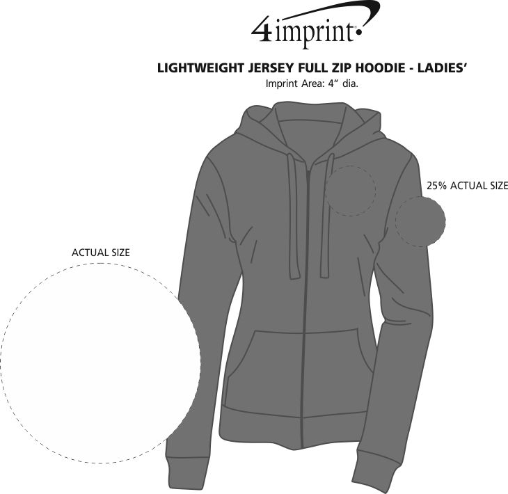 Imprint Area of Lightweight Jersey Full-Zip Hoodie - Ladies'
