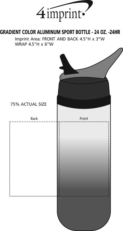 Imprint Area of Gradient Color Aluminum Sport Bottle with Straw Lid - 24 oz. - 24 hr