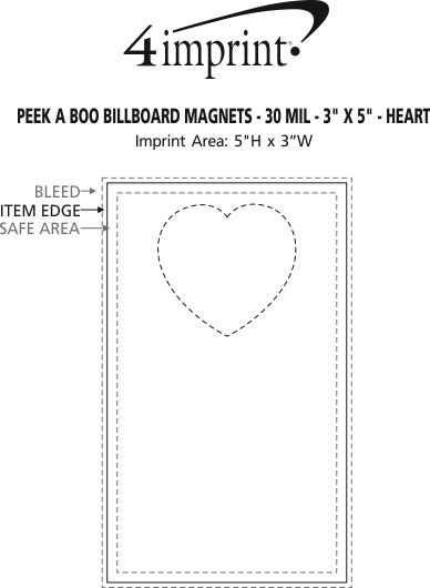 Imprint Area of Peek a Boo Billboard Magnets - 30 mil - 3" x 5" - Heart