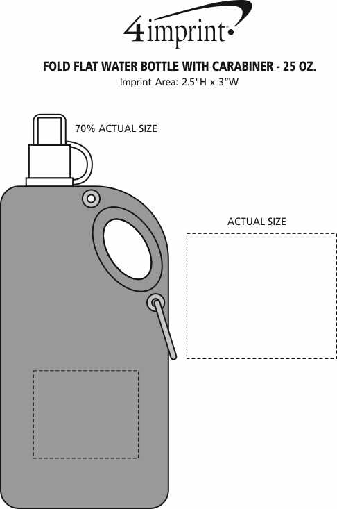 Imprint Area of Fold Flat Water Bottle with Carabiner - 25 oz.