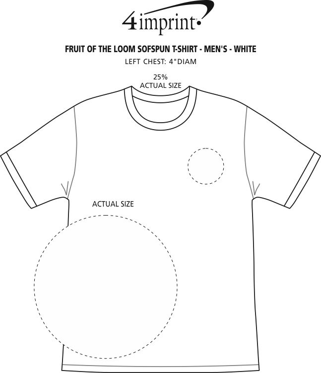Imprint Area of Fruit of the Loom Sofspun T-Shirt - Men's - White - Embroidered
