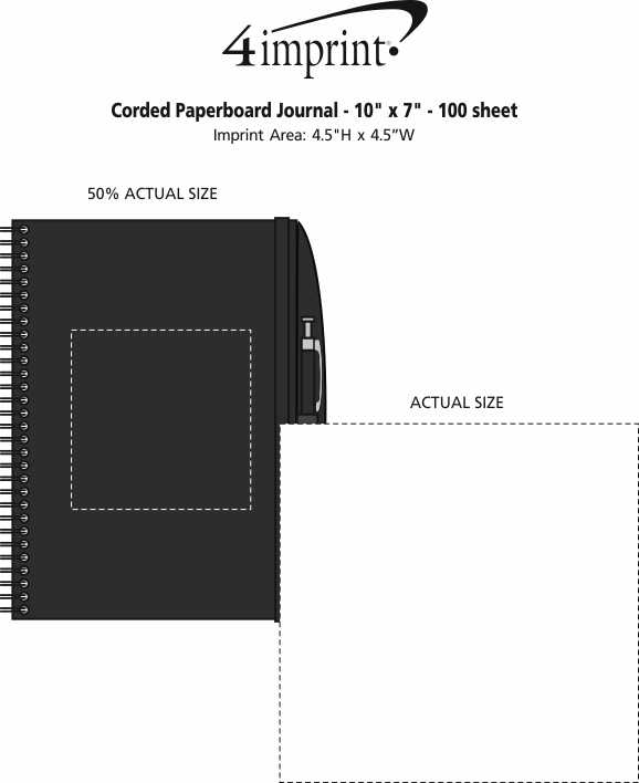 Imprint Area of Corded Paperboard Journal with Pen - 10" x 7" - 100 sheet