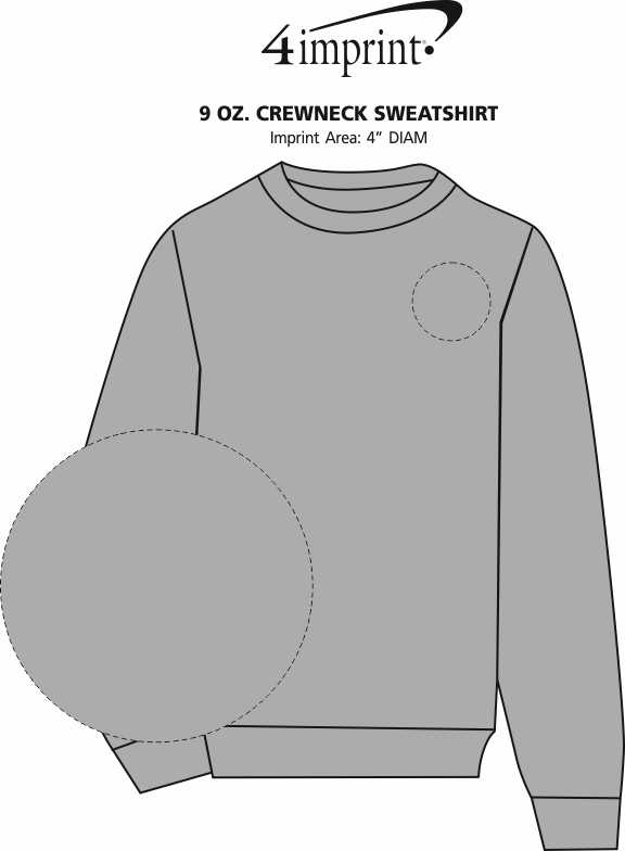 Imprint Area of 9 oz. Crewneck Sweatshirt
