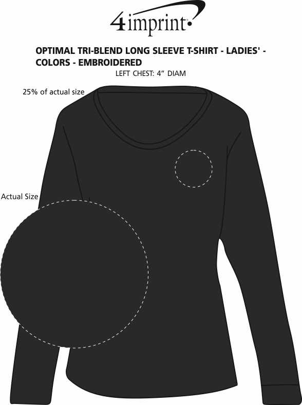 Imprint Area of Optimal Tri-Blend Long Sleeve T-Shirt - Ladies' - Colors - Embroidered