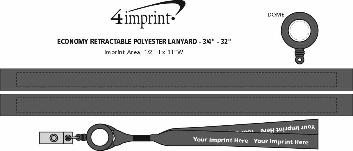 Imprint Area of Retractable Polyester Lanyard - 3/4" - 32"