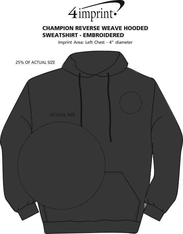 Imprint Area of Champion Reverse Weave Hooded Sweatshirt - Embroidered