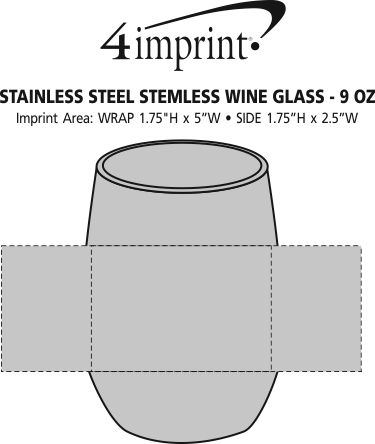 Imprint Area of Stainless Steel Stemless Wine Glass - 9 oz.