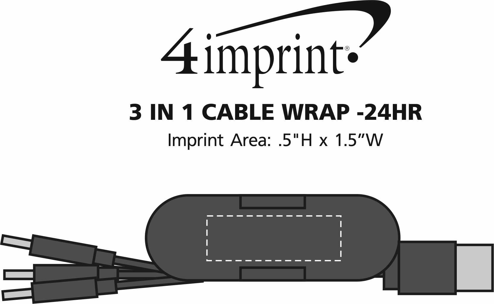 Imprint Area of 3-in-1 Cable Wrap with Phone Stand - 24 hr