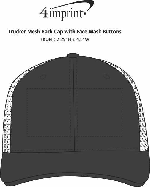 Imprint Area of Trucker Mesh Back Cap with Face Mask Buttons