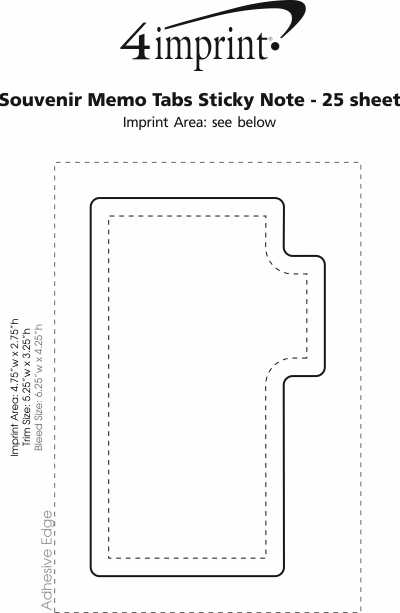Imprint Area of Souvenir Memo Tabs Sticky Notepad - 25 sheet