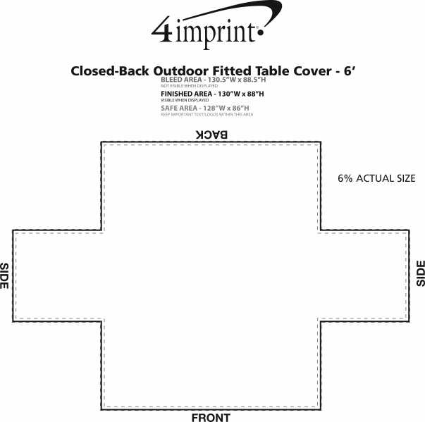Imprint Area of Serged Closed-Back Outdoor Fitted Table Cover - 6'