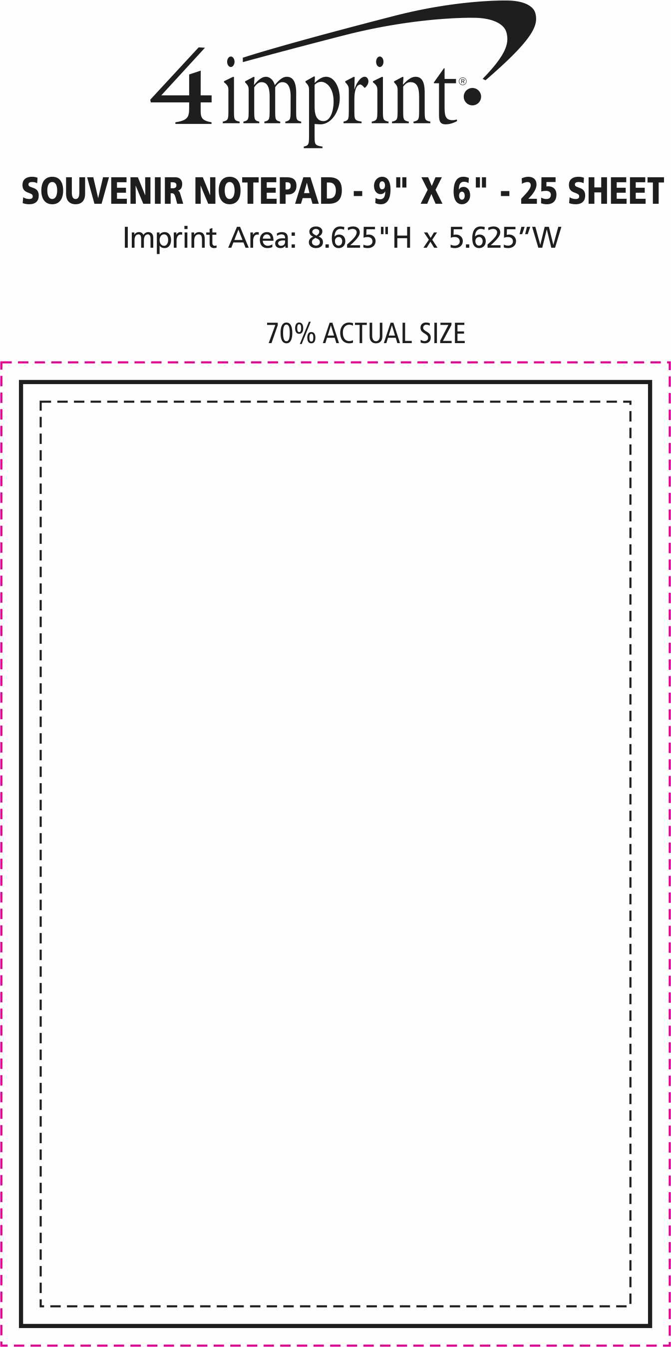 Imprint Area of Souvenir Notepad - 9" x 6" - 25 Sheet