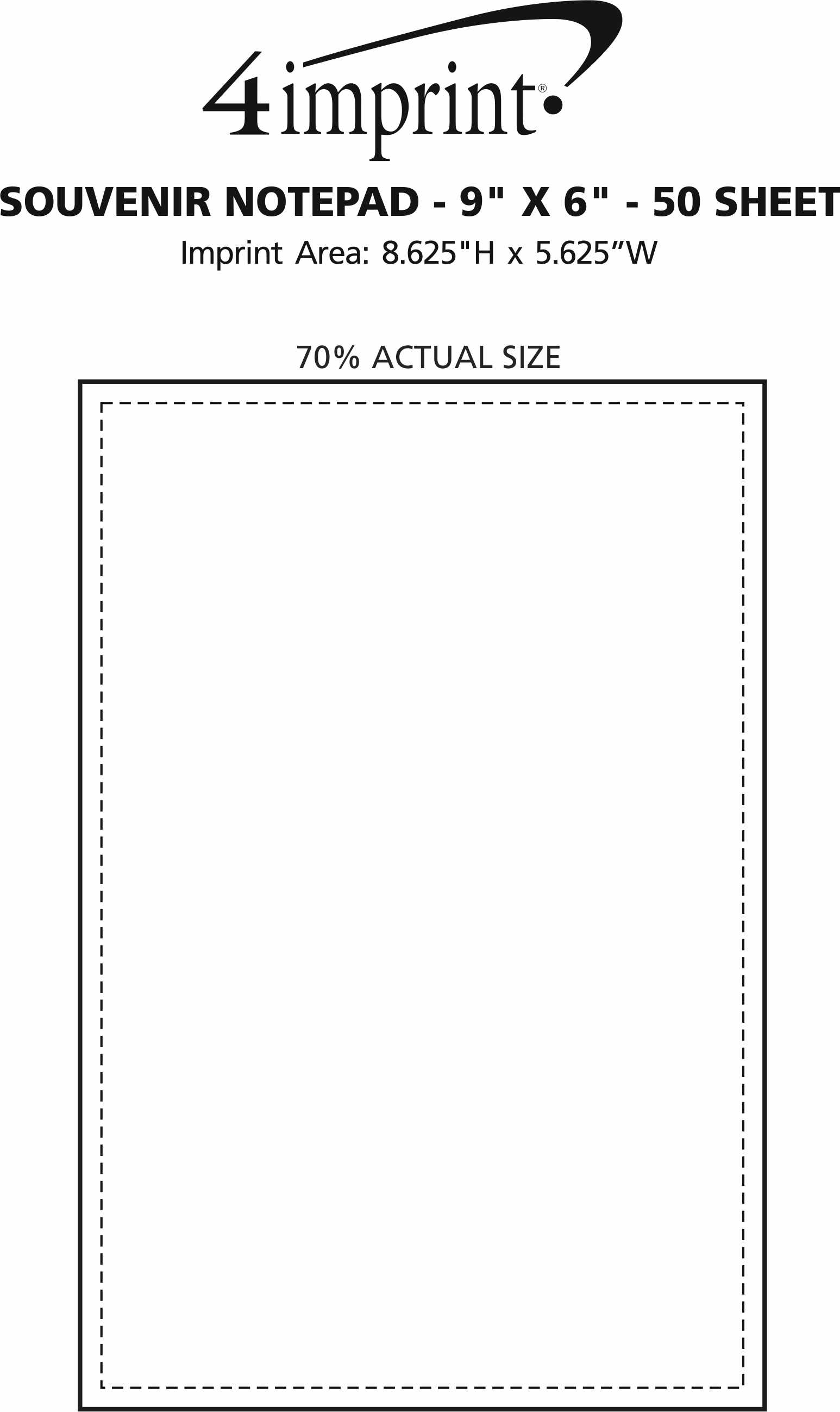 Imprint Area of Souvenir Notepad - 9" x 6" - 50 Sheet