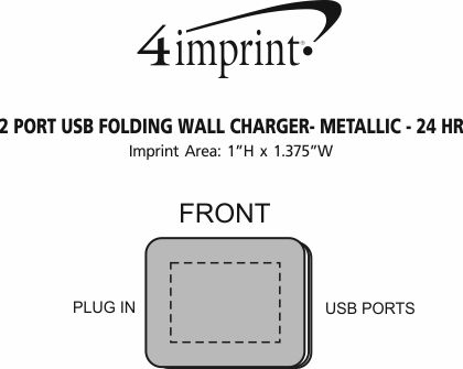 Imprint Area of 2 Port USB Folding Wall Charger - Metallic - 24 hr