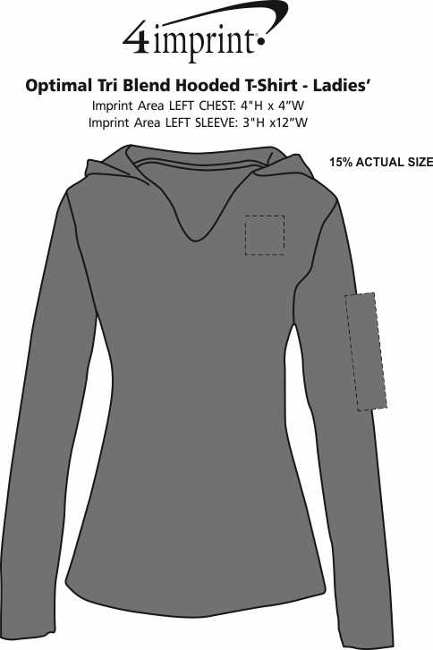 Imprint Area of Optimal Tri-Blend Hooded T-Shirt - Ladies'