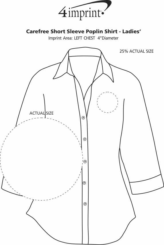 Imprint Area of Carefree 3/4 Sleeve Poplin Shirt - Ladies'