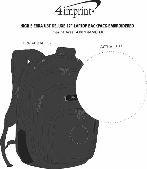 Imprint Area of High Sierra UBT Deluxe 17" Laptop Backpack - Embroidered
