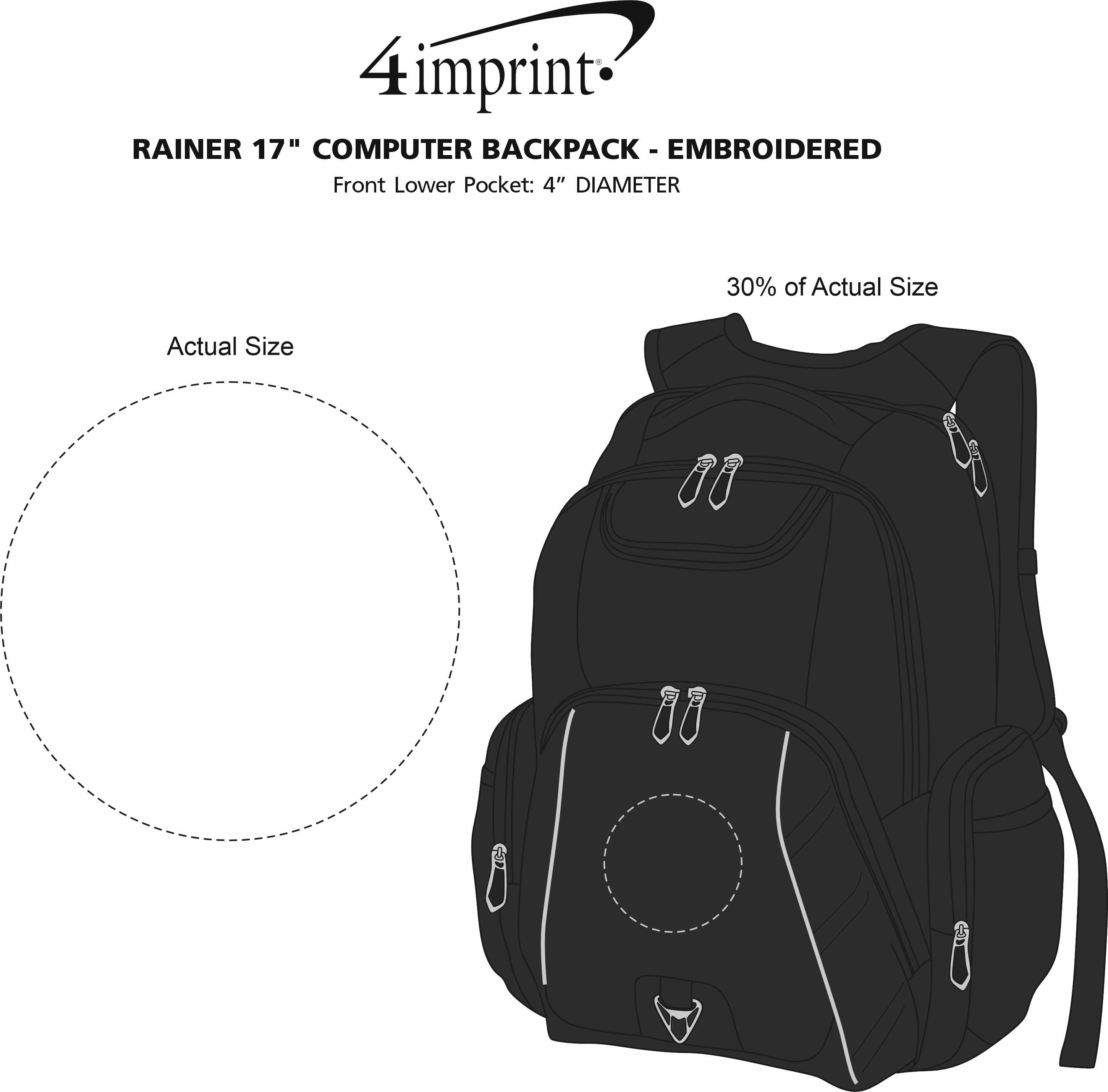 Imprint Area of Rainier 17" Laptop Backpack - Embroidered