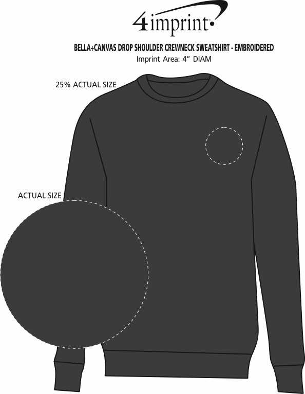 Imprint Area of Bella+Canvas Drop Shoulder Crewneck Sweatshirt - Embroidered