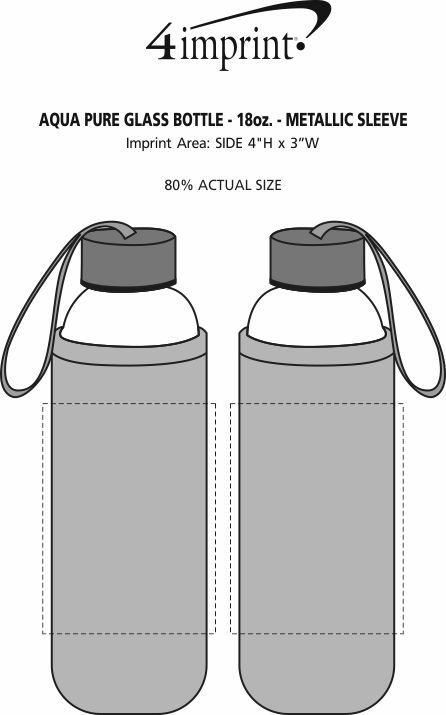 Imprint Area of Aqua Pure Glass Bottle - 18 oz. - Metallic Sleeve