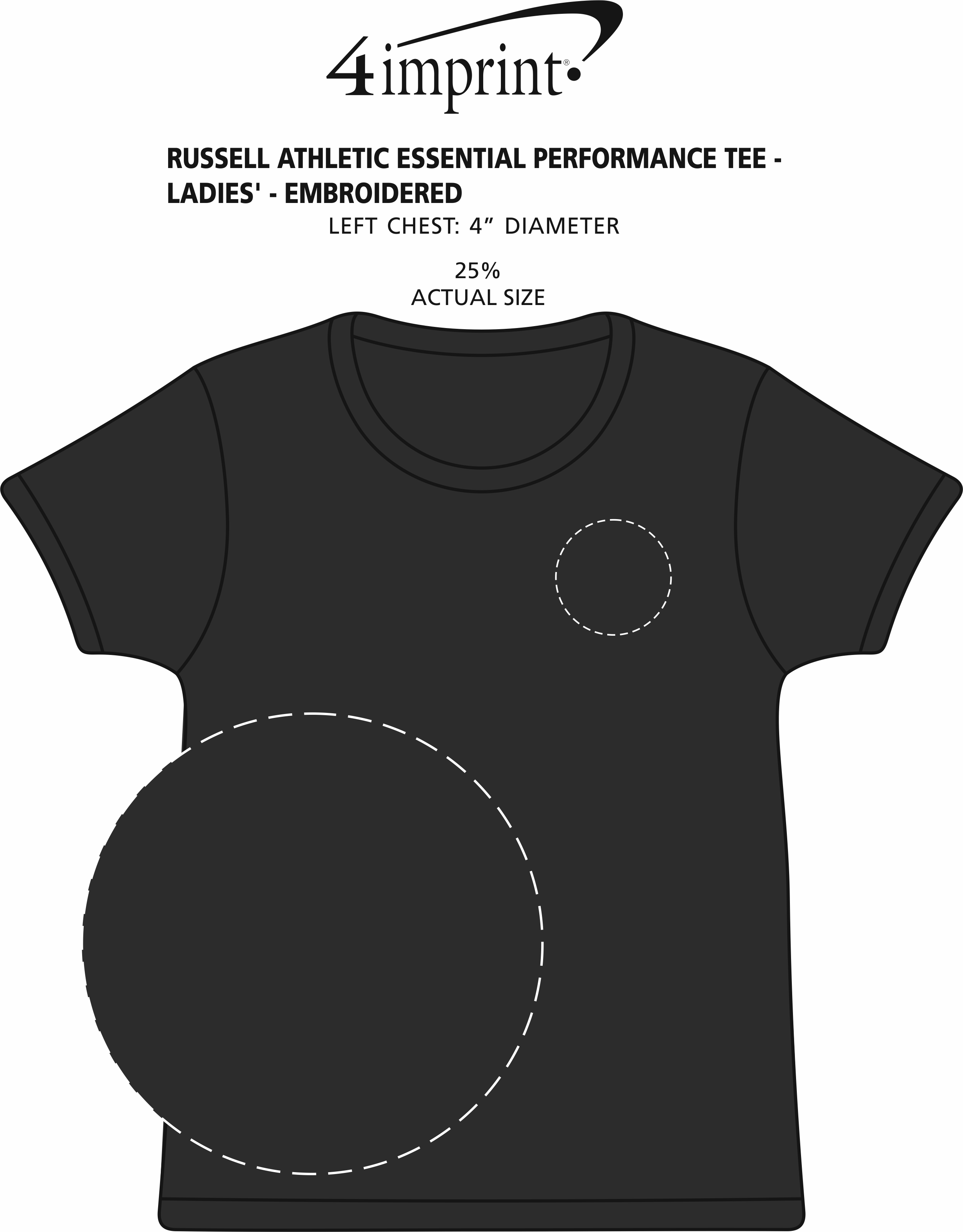 Imprint Area of Russell Athletic Essential Performance Tee - Ladies' - Embroidered