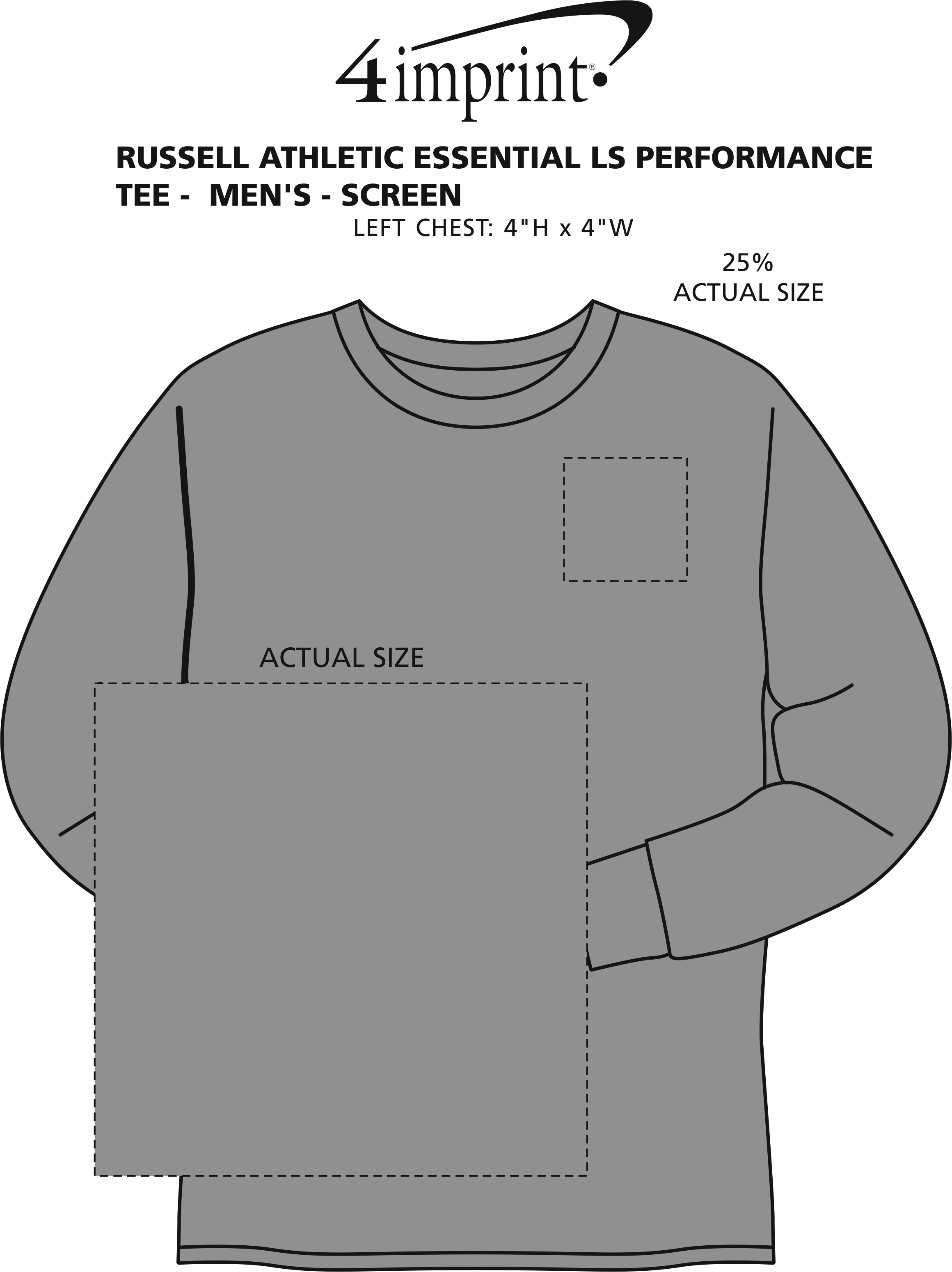 Imprint Area of Russell Athletic Essential LS Performance Tee - Men's - Screen