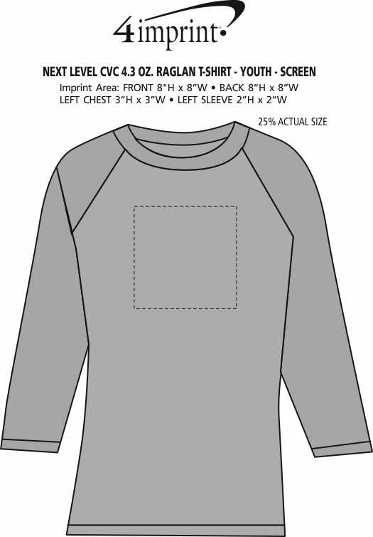 Imprint Area of Next Level CVC 4.3 oz. Raglan T-Shirt - Youth - Screen