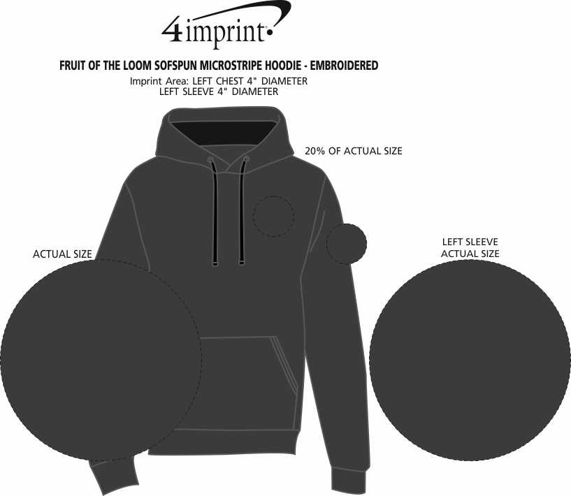 Imprint Area of Fruit of the Loom Sofspun Microstripe Hoodie - Embroidered