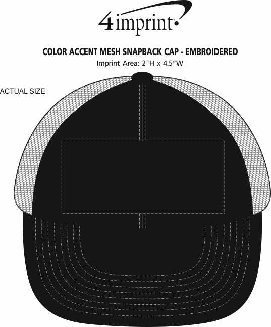 Imprint Area of Color Accent Mesh Snapback Cap - Embroidered