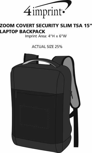 Imprint Area of Zoom Covert Security Slim TSA 15" Laptop Backpack