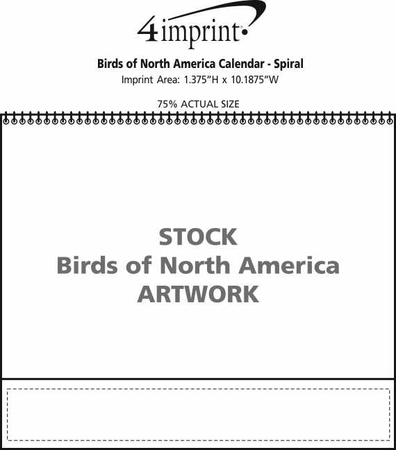 Imprint Area of Birds of North America Calendar - Spiral