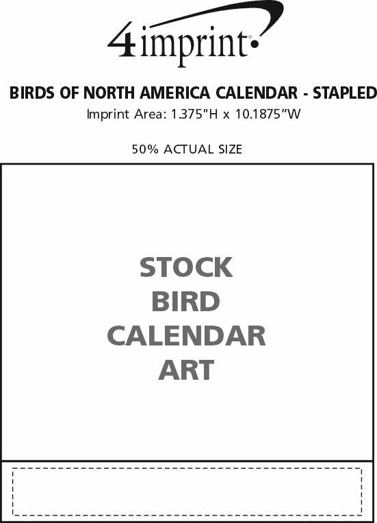 Imprint Area of Birds of North America Calendar - Stapled